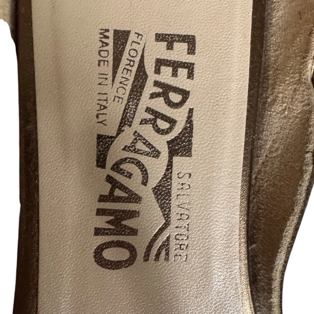 Salvatore Ferragamo Metallic Bronze Leather Strappy Sandals – Size 9B